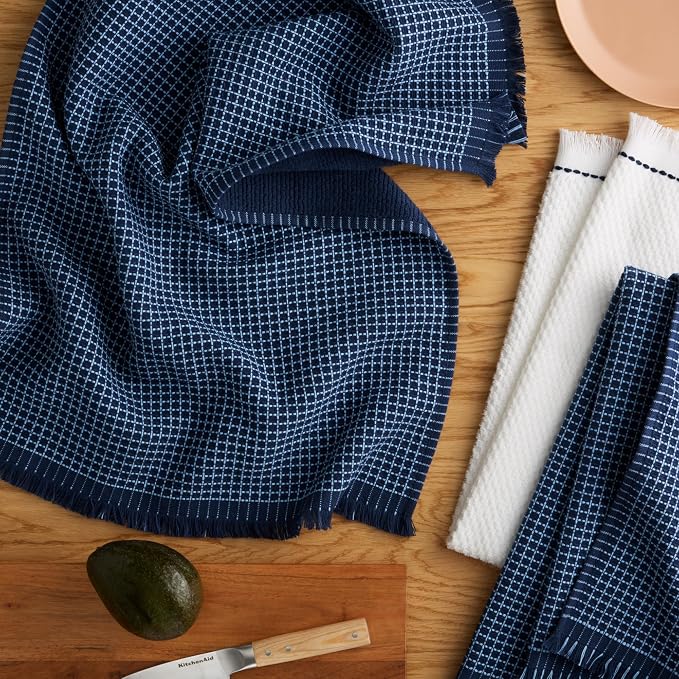 KitchenAid Gourmet Series Gridlines Kitchen Towels 3-Pack Set, 100% Cotton Absorbent, Ink Blue, 18"x28" - Image 2