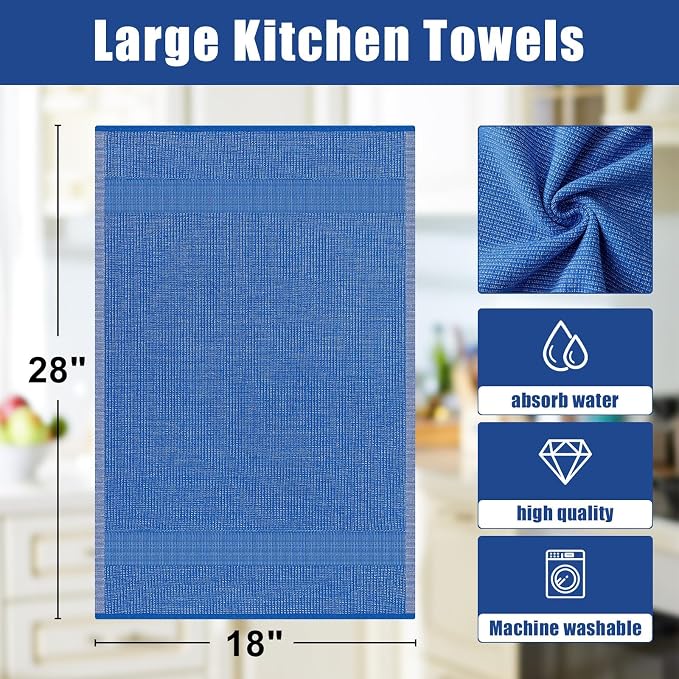 Homaxy 380 GSM Cotton Premium Kitchen Towels 3 Pack, 18"x 28", Blueberry | Flat and Terry Dish Towels, Highly Absorbent Tea Towel Set with Hanging Loop, Soft Utility Kitchen Hand Towels - Image 8