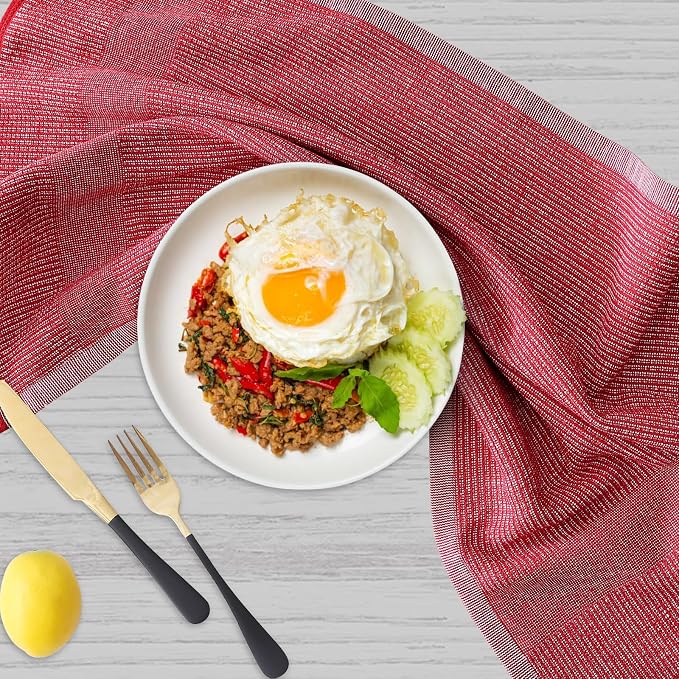 Homaxy 380 GSM Cotton Premium Kitchen Towels 3 Pack, 18"x 28", Red | Flat and Terry Dish Towels, Highly Absorbent Tea Towel Set with Hanging Loop, Soft Utility Kitchen Hand Towels - Image 5