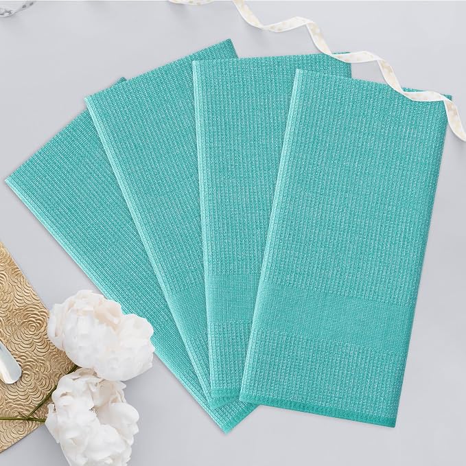 Homaxy 380 GSM Cotton Premium Kitchen Towels 3 Pack, 18"x 28", Teal | Flat and Terry Dish Towels, Highly Absorbent Tea Towel Set with Hanging Loop, Soft Utility Kitchen Hand Towels - Image 7