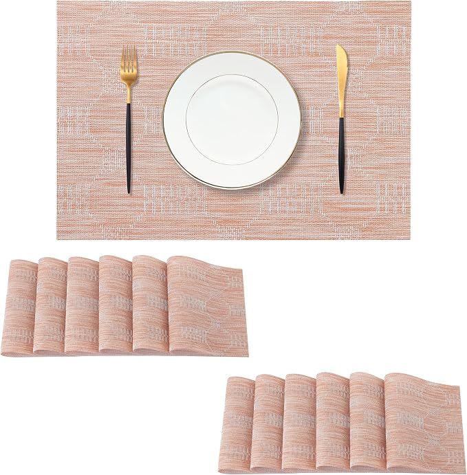 Leetaltree Coral Placemats Set of 12 - Heat Resistant Non-Slip Place mats for Dining Table, Washable Durable PVC Vinyl Woven Table Mats（Coral, 12） by Leetaltree-ArtatEveryTable