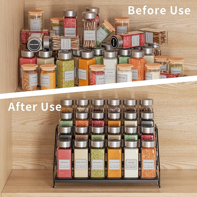 4 Tier Spice Rack Organizer for Cabinet, Depth Adjustable Spice Rack,1 Pack | Black, Metal Spice Organization for Cabinet, Easy Visibility, Tiered Spice Shelf Perfect for Cabinet, Pantry and Countertop - Image 2
