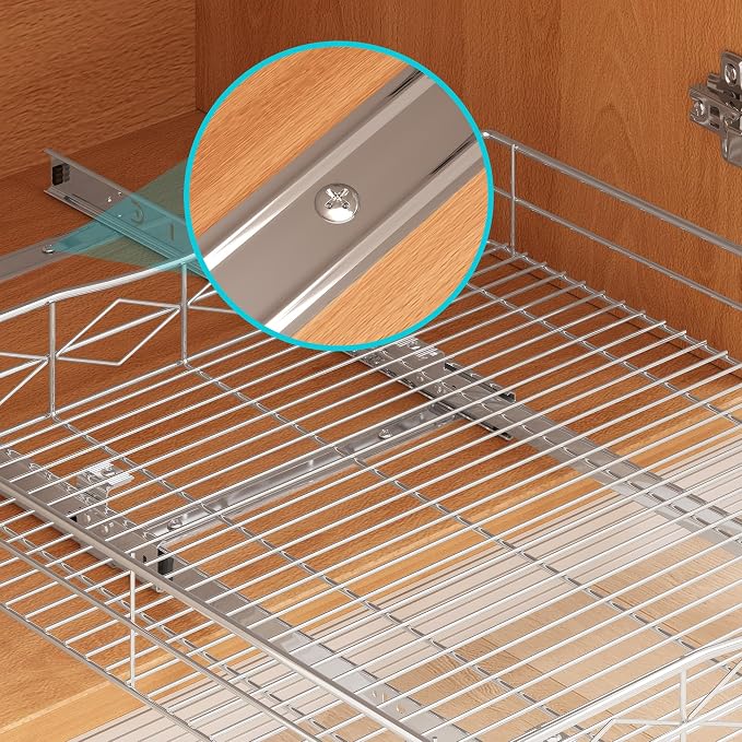 Pull Out Cabinet Organizer, 50LB Load Capacity Bottom-mount Sliding Drawer for Pots and Pans, 20" W x 21" D Under Sink Storage Shelf for Cabinet Opening 21" W x 22" D or Larger, Chrome Finish - Image 4