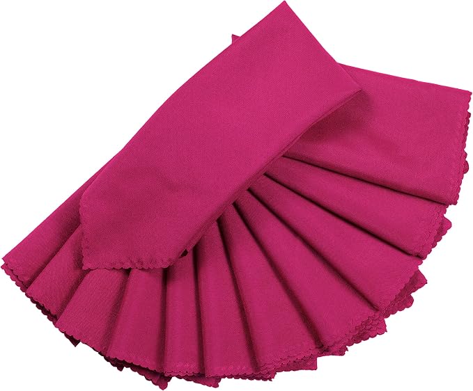 Pack of 100 Polyester Napkins 17 x 17 Inch Square with Scalloped Edge, Plain Washable Reusable Dining Table Cloth Napkin for Wedding Party Banquet Home Restaurant Bistro Decoration - Magenta - Image 2