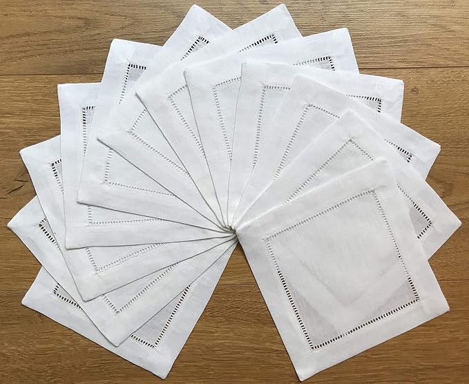 White Linen Cocktail Napkin 6"x6" Set of 50 Linen Cloth Napkin Coasters-Ladder Hemstitch 100% Linen Beverage Party Napkin Coaster Super Value Bulk 50 Pack - Image 3