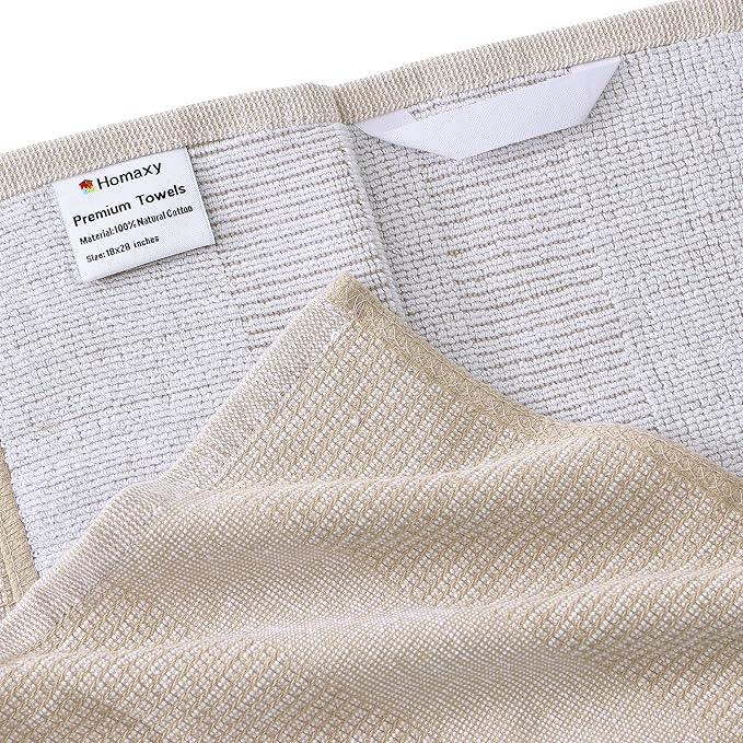 Homaxy 380 GSM Cotton Premium Kitchen Towels 6 Pack, 18"x 28", Khaki | Flat and Terry Dish Towels, Highly Absorbent Tea Towel Set with Hanging Loop, Soft Utility Kitchen Hand Towels - Image 2