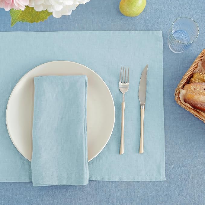 Linen Placemats 14x19Inch Set of 4,100% Linen Placemats Natural Rustic Tablemats for Easter,Mother's Day,Summer,Handcrafted from European Flax(Baby Blue) - Image 2
