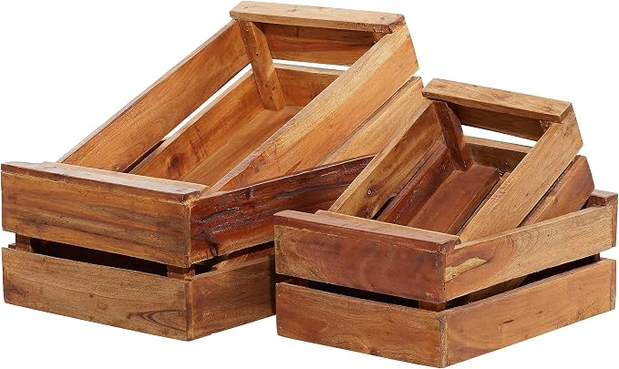 Deco 79 Wood Handmade Decorative and Functional Storage Basket Basket Organizer with Handles, Set of 4 Basket for Storage 13", 16", 19", 22"W, Brown by DECO+SEVENTY-NINE
