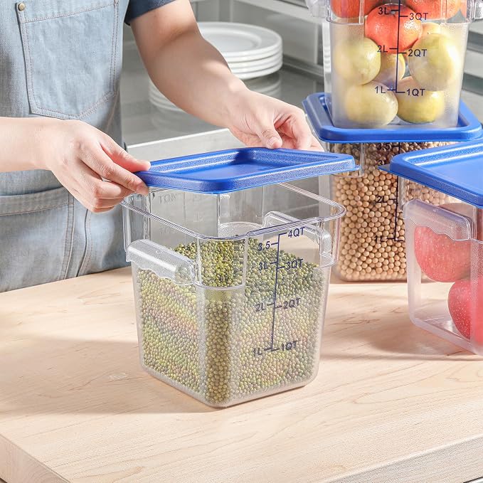 4 Pack 4 QT Food Storage Containers with Blue Lids Hot Cold Resistant Stackable Square Commercial Container Set with Handle, Clear Scarle Home Party Food Organizion BPA-Free Polycarbonate - Image 3