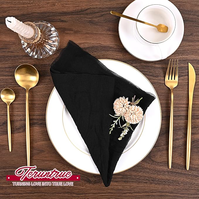 100 Pieces Cloth Napkins Black Dinner Cheesecloth Napkins for Wedding,Wrinkled Cloth Napkins Bulk for Home Party Rustic Table Decoration, 17 x 17 Inch - Image 4