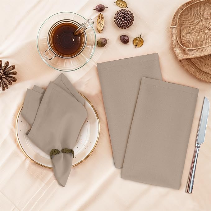 Ruvanti Cloth Napkins Set of 12, 18x18 Inches, 100% Cotton, Washable, Soft & Absorbent, Perfect for Wedding, Christmas, ‎Thanksgiving Dinners - Light Taupe - Image 2