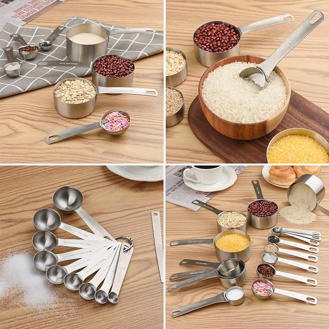Measuring Cups and Spoons Set, 18/8 Metric & US Stainless Steel 8 Measuring Cups & 9 Spoons with 1 Leveler & 1 Measurement Conversion Chart for Baking & Kitchen - Image 7