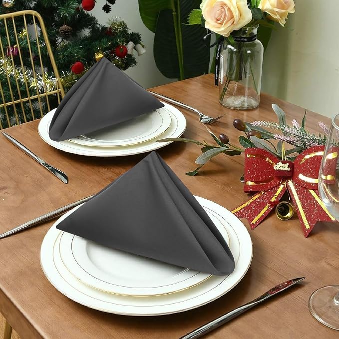 Ruvanti Cloth Napkins Set of 12, 18x18 Inches Napkins Cloth Washable, Soft, Durable, Absorbent, Cotton Blend. Table Dinner Napkins Cloth for Hotel, Lunch, Restaurant, Weddings, Parties - Dark Grey - Image 7