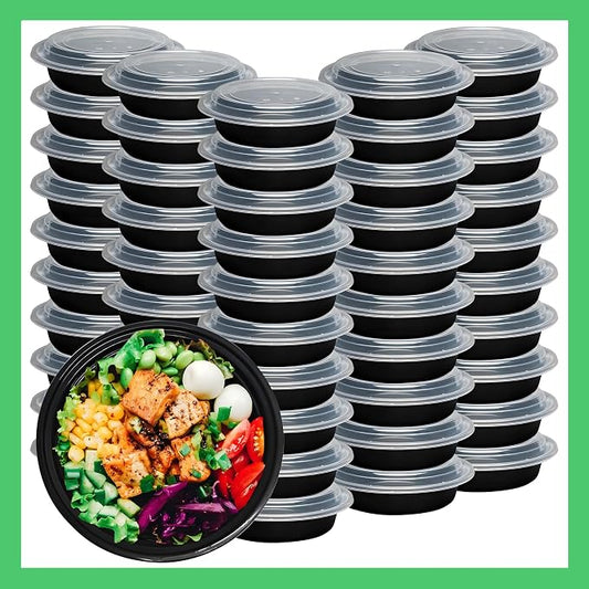 Meal Prep Containers Round [30 Set] x [48 oz] with Lids, 1 compartment, Stackable, Reusable, Leakproof, Food Safe, Microwave, Freezer & Dishwasher Safe for Food Prep Storage (30 Set, 48 oz) by Pokanic%C2%AE