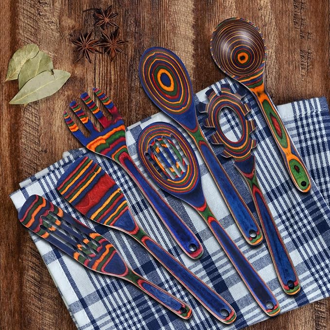 MYRAINBOW Wooden Spoons for Cooking – 7 Piece Pakkawood Kitchen Utensils Set with Spatulas, Spoons, Ladles, and Turner for Mixing, Serving & Cooking - Image 5