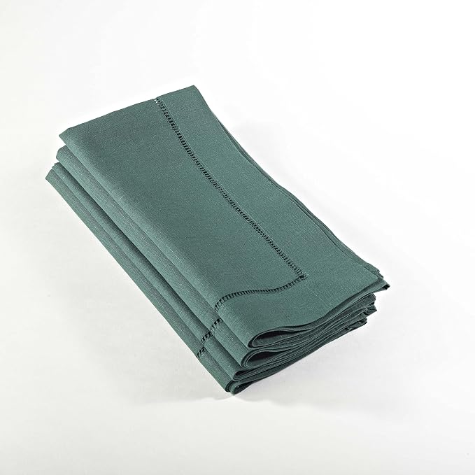 SARO LIFESTYLE Hemstitched Cloth Napkins (Set of 4) - Linen Blend Fabric Napkins for Weddings, Parties, Holiday Dining & Everyday Table Décor, 20"x20", Jasper Green by SaroLifestyle