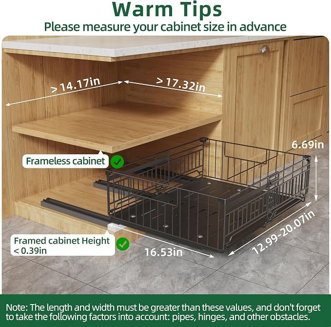 1 Pack Expandable Pull Out Cabinet Organizer, 16.5" Deep | Pull Out Drawers for Cabinets with width from 13" to 20", Cabinet Drawers Slide Out with Upgrade 3 Slide Rails, Hold 65 lbs - Image 2