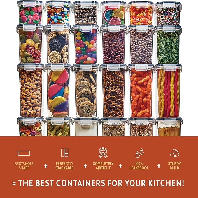 24 Pack Airtight Food Storage Container Set - BPA Free Clear Plastic Kitchen and Pantry Organization Canisters with Durable Lids for Cereal, Dry Food Flour & Sugar - Labels, Marker & Spoon Set - Image 6