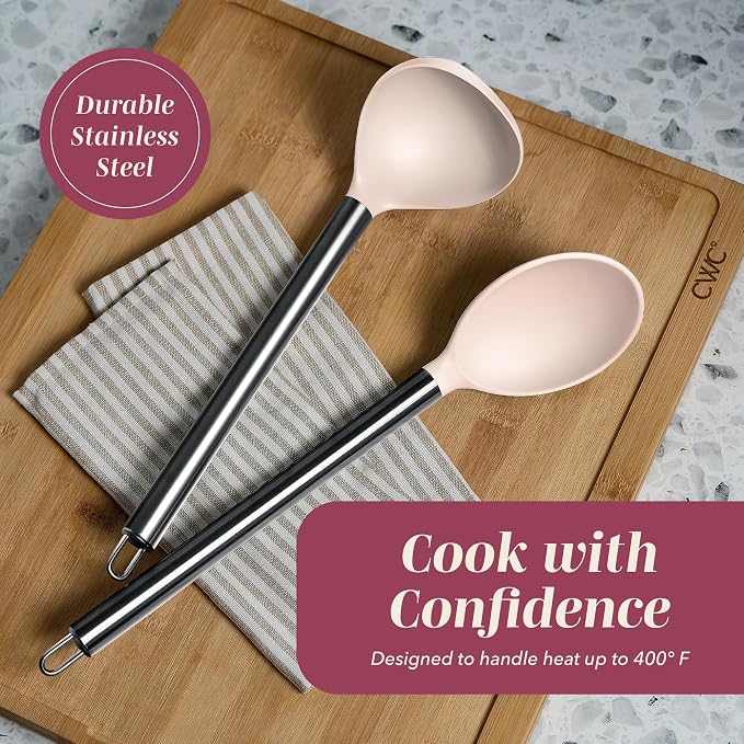 COOK WITH COLOR Silicone Cooking Utensils, Kitchen Utensil Set, Easy to Clean Silicone Kitchen Utensils, Cooking Utensils for Nonstick Cookware, Kitchen Gadgets Set, 10 Pieces, Rose - Image 5