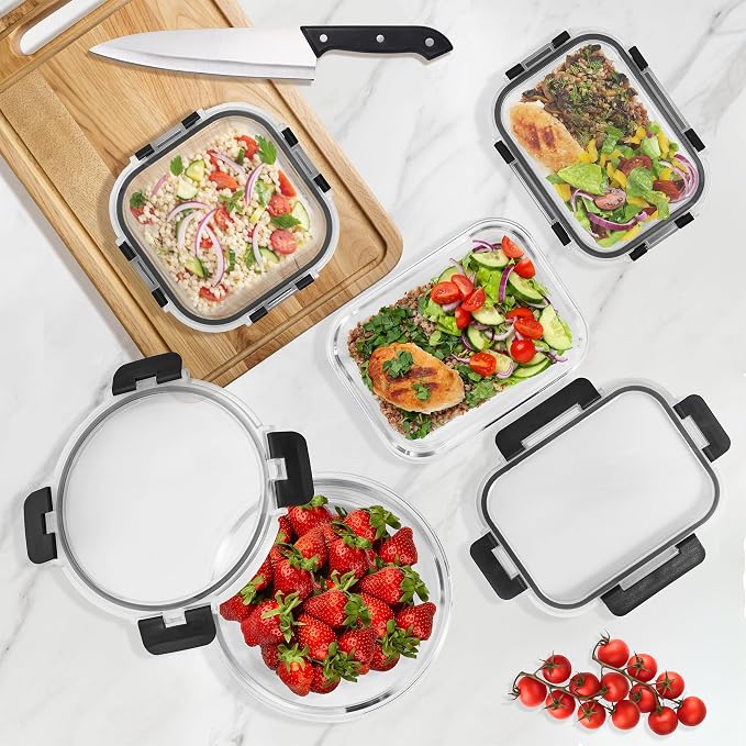 Sorbus 20pc Glass Meal Prep Containers Set – 10 Glass Food Storage Containers (21.3oz, 2.6 Cups) with Airtight Lids – Freezer, Dishwasher, and Oven Safe – Reusable Containers for Meal Prep and Storage - Image 3