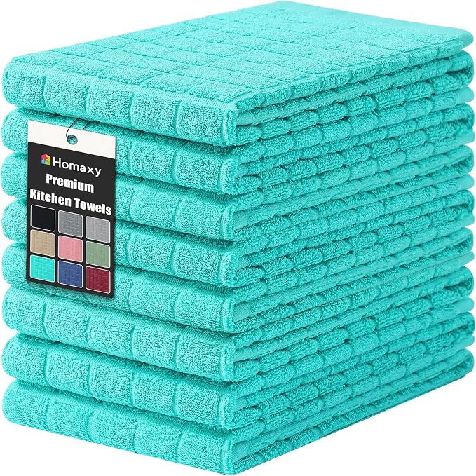 Homaxy Premium Ring Spun Cotton 390 GSM Kitchen Towels, 6 Pack, Aqua | 16" x 28" Large Dish Towels, Super Absorbent Terry Hand Towels, Soft Tea Towels with Hanging Loops by Homaxy