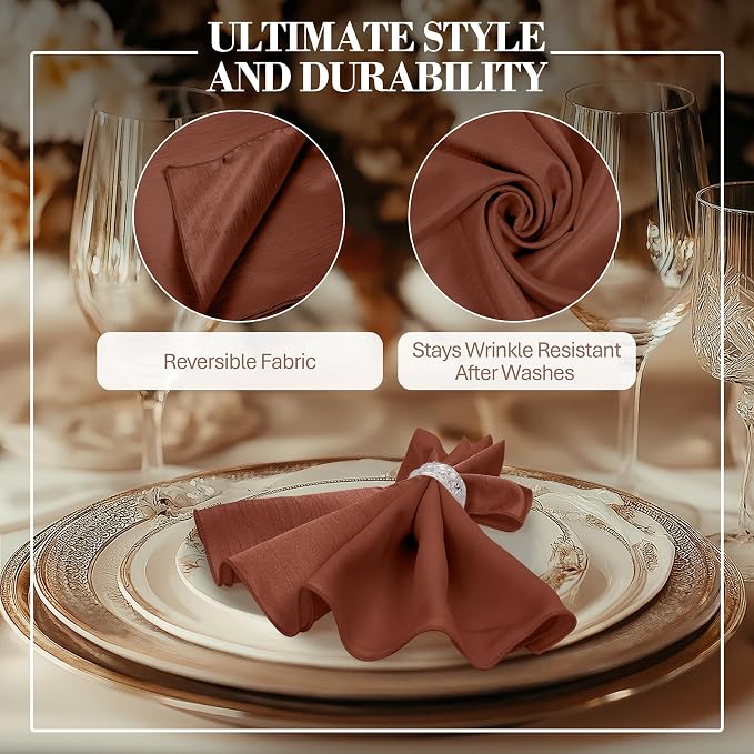17x17-Inch Shantung Cloth Napkins, Burnt Orange, Set of 60 - Image 3