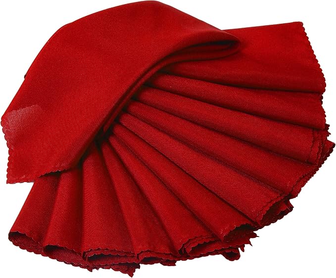 Pack of 25 Polyester Napkins 17 x 17 Inch Square with Scalloped Edge, Plain Washable Reusable Dining Table Cloth Napkin for Wedding Party Banquet Home Restaurant Bistro Decoration - Red - Image 2