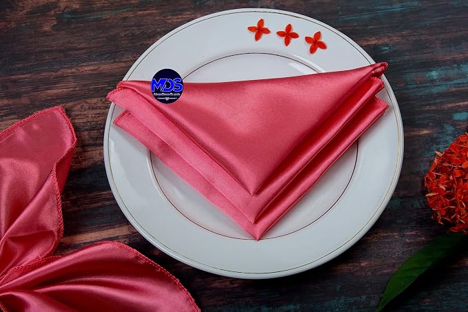 MDS® Pack of 150 Satin Napkins 12 x 12 Inch, Soft Silky Reusable Cloth Dinner Table Napkins for Wedding Décor, Reception, Birthday, Parties, Banquets, Catering, Restaurants & Hotel - Coral - Image 7