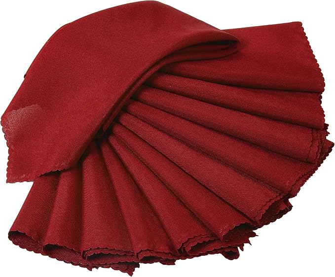 Pack of 12 Polyester Napkins 17 x 17 Inch Square with Scalloped Edge, Plain Washable Reusable Dining Table Cloth Napkin for Wedding Party Banquet Home Restaurant Bistro Decoration - Apple red - Image 2