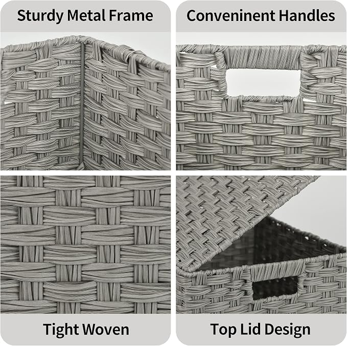 Granny Says Wicker Basket With Lid, Wicker Storage Baskets For Shelves | Woven Baskets With Lids, Wicker Baskets For Storage, Decorative Storage Boxes, Woven Stackable Basket with Lid for Organizing - Image 4