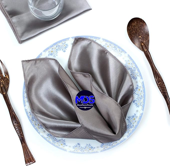 Set of 100 PCS Satin Napkin 12x12 Inch Square, Dinner Table Napkins for Wedding, Bulk Silky Sateen Cloth Napkins for Restaurant Banquet Graduation Birthday Party Decoration - Silver Gray by MDS