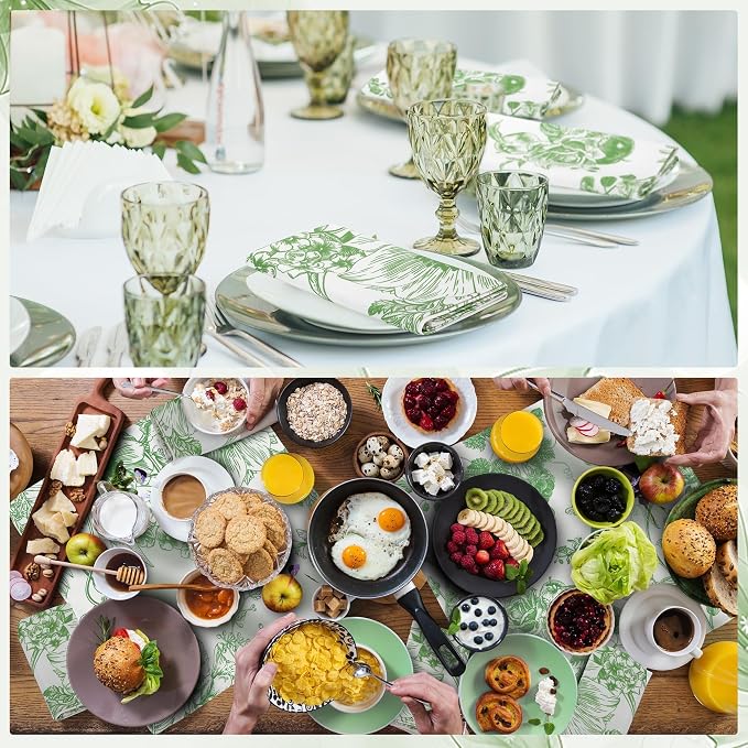 Kochorie 12 Pieces Green Floral Cloth Napkins, 18 x 18 Inch Reusable Soft Fabric Napkins, Washable Flower Dinner Cocktail Napkin for Spring Summer Tea Party Holiday Home Kitchen Wedding Restaurant - Image 5