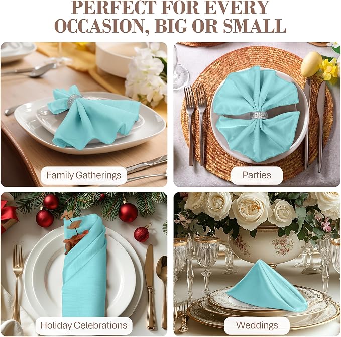 17 x 17-Inch Shantung Satin Cloth Napkins, Aqua Set of 120 | Bulk Case of 10 Dozen, Square, 100% Polyester Fabric, Reversible, Faux Dupioni Silk Reverse Side, Machine Washable, Blue - Image 4