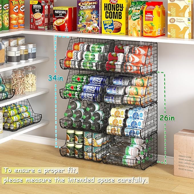 Stacking Can Dispensers 3 Tier with 3 Divider, Large Pantry Can Organizer, Beverage Drink Pop Soda Can Storage Basket, Can Holders for Pantry, Canned Food Rack Wire Bins for Kitchen Cabinet (3-Pack) - Image 6