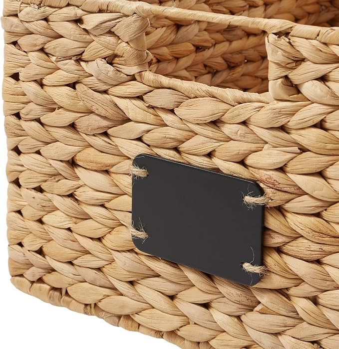 Casafield Set of 2 Water Hyacinth Pantry Baskets, 12-1/2" x 17" x 8", with Chalkboard Labels and Chalk Marker - Natural, Woven Storage Bin Organizers for Kitchen Shelves - Image 5
