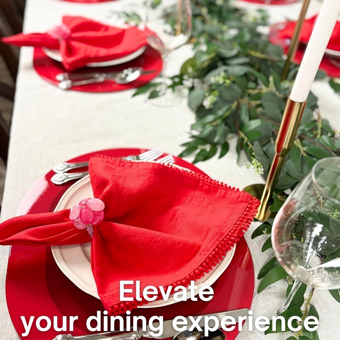 Cotton Napkins with Hand-Knotted Trim, Set of 4 – Lovely Reusable Cloth Napkins for Dining, Weddings, Birthday Gift, Summer, 22 x 22 Inch, Red - Image 6