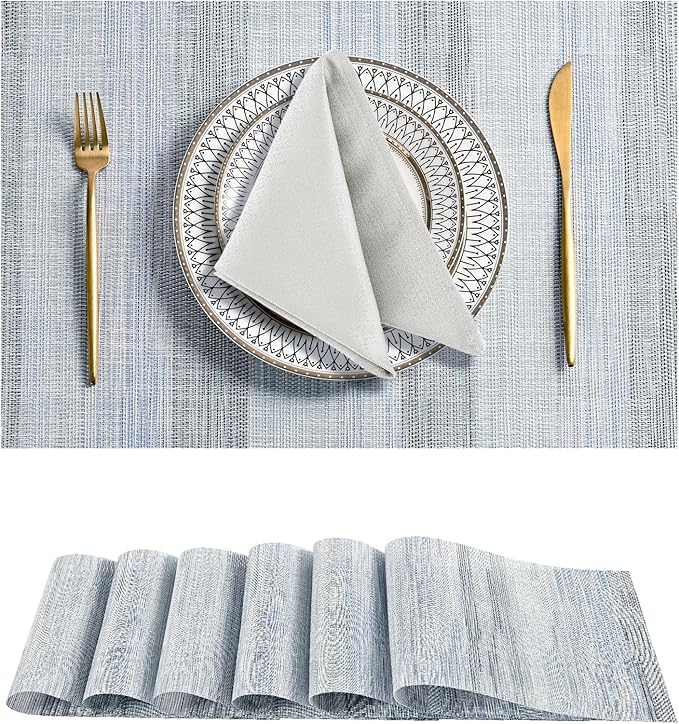 Leetaltree LightSteel Blue Placemats Set of 6 - Heat Resistant Non-Slip Place mats for Dining Table, Washable Durable PVC Vinyl Woven Table Mats（LightSteel Blue, 6） by Leetaltree-ArtatEveryTable