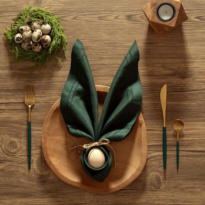 Linen Napkins 20 x 20 inch - 100% Flax Linen Forest Green Double Hemstitch Dinner Napkins Set of 4 - Cloth Napkin Washable for Winter and Christmas Decor - Image 9