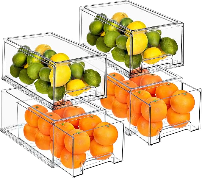 Sorbus Plastic Storage Bins Stackable Clear Pantry Organizer Box Bin for Organizing Kitchen Fridge, Food, Snack Pantry, Fruit, Vegetables, Bathroom, Wide & Narrow Deep (4 Pack) - Image 2