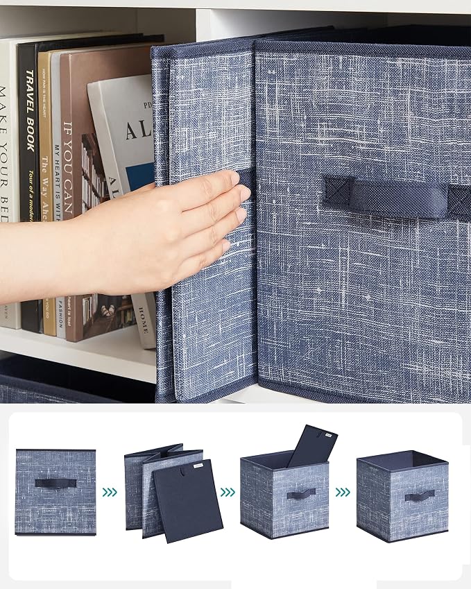 SONGMICS Storage Cubes, 11-Inch Non-Woven Fabric Bins with Double Handles, Set of 6, Closet Organizers for Shelves, Foldable, for Clothes, Misty Blue UROB026I01 - Image 6