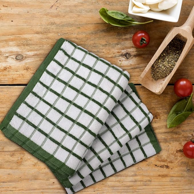 Urban Villa Kitchen Towels Cotton Dish Towels 20”x30” (Set of 3) Green Wht - Image 4