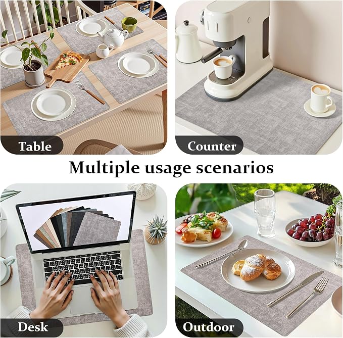 FROMHEART Faux Leather PU Placemats Set of 4 (Light Grey,11.8" x 17") | Waterproof,Heat/Oil Stain-Resistant Table Mat–Reversible,Non-Slip,Easy to Clean Place Mats for Kitchen,Dining,Indoor/Outdoor - Image 6
