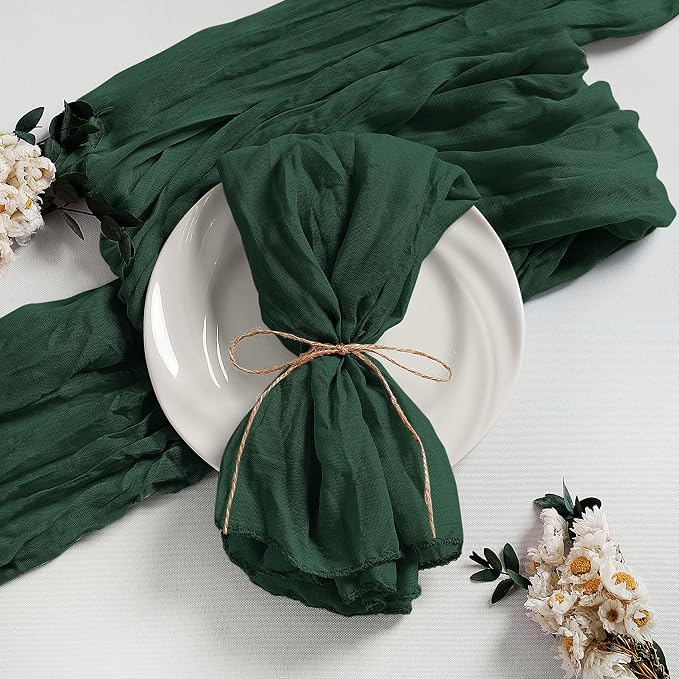 LZY 30 Pack Gauze Cheesecloth Napkins 20x20 Inch Dinner Cloth Napkins, Soft Boho Table Napkins Rustic Wrinkled Cheese Cloth Napkins Bulk for Wedding Party Baby Shower Event Decor (Emerald Green) by Lightupyourparty