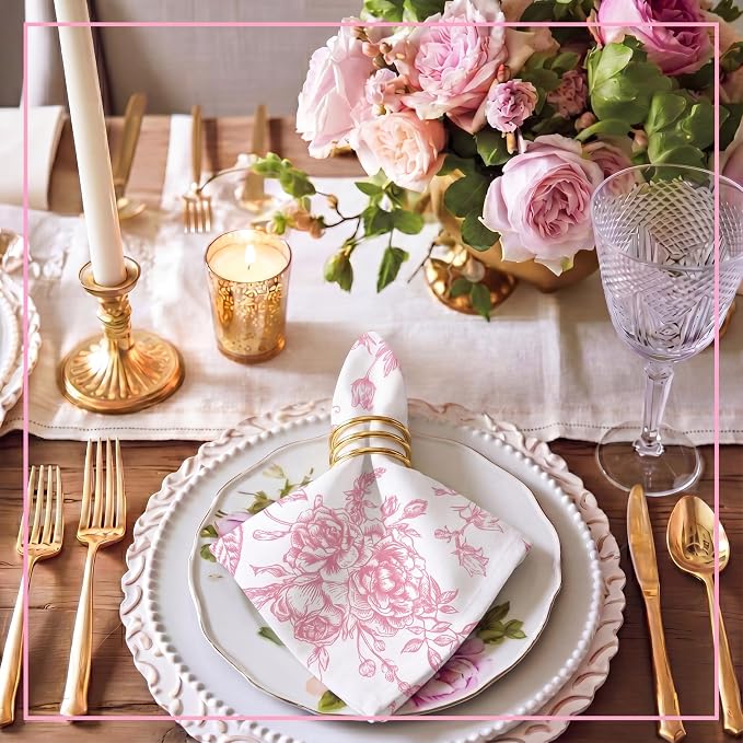 24 Pcs Floral Cloth Napkins 6 Patterns Washable Dinner Tea Party Napkins Reusable Plant Flowers Square Napkin Cotton Towel Decorative for Summer Wildflower Party(Pink Floral) - Image 7