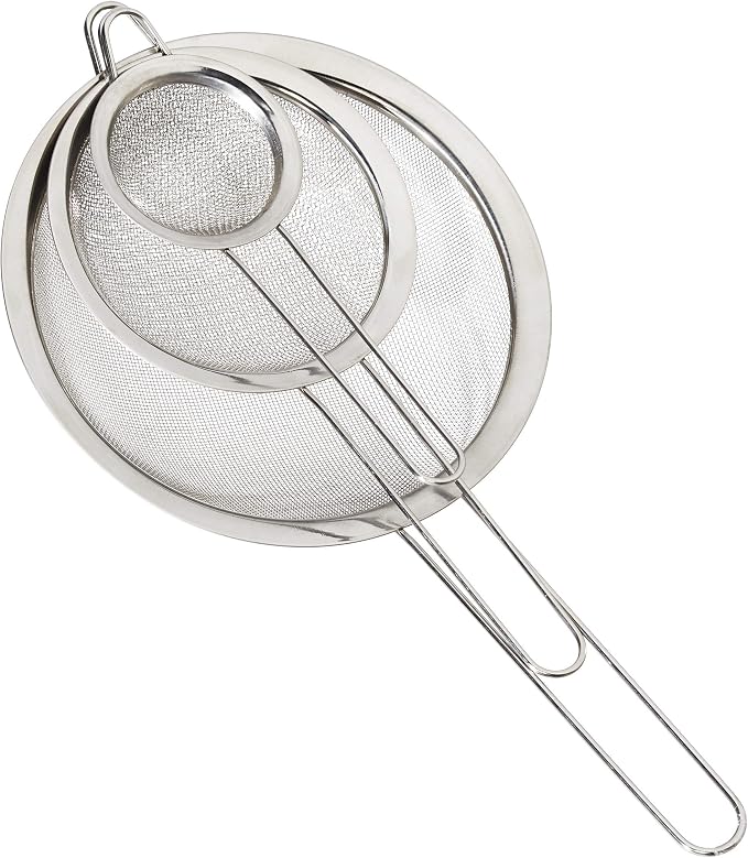 Relaxdays Kitchen Sieve Set of 3, Diameter 7, 12 and 18 cm, with Handle, Flour, Powdered Sugar, Fruits, Household Sieve, Stainless Steel, Silver by Relaxdays