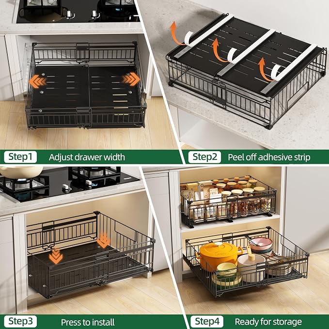 1 Pack Expandable Pull Out Cabinet Organizer, 19.7" Deep | Pull Out Drawers for Cabinets with width from 13" to 20", Cabinet Drawers Slide Out with Upgrade 3 Slide Rails, Hold 65 lbs - Image 6