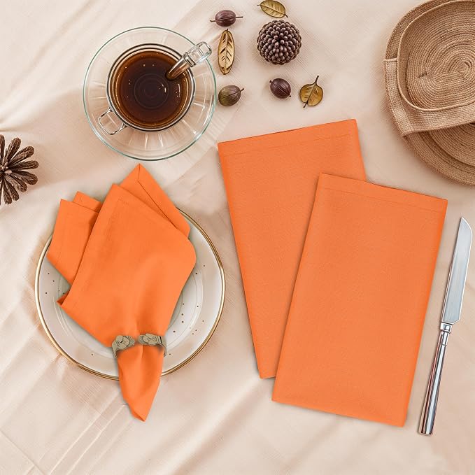 Ruvanti Cloth Napkins Set of 12, 18x18 Inches, 100% Cotton, Washable, Soft & Absorbent, Perfect for Wedding, Christmas, ‎Thanksgiving Dinners - Orange Peel - Image 2