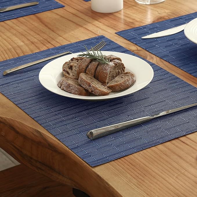 Leetaltree Blue Placemats Set of 12 - Heat Resistant Non-Slip Place mats for Dining Table, Washable Durable PVC Vinyl Woven Table Mats（Blue, 12） - Image 8