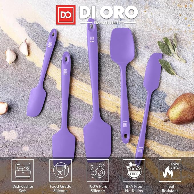 DI ORO Silicone Spatula Set - Rubber Kitchen Spatulas for Baking, Cooking, & Mixing - 600°F Heat-Resistant & BPA Free Silicone Scraper Spatulas for Nonstick Cookware - Dishwasher Safe (5pc, Lavender) - Image 3