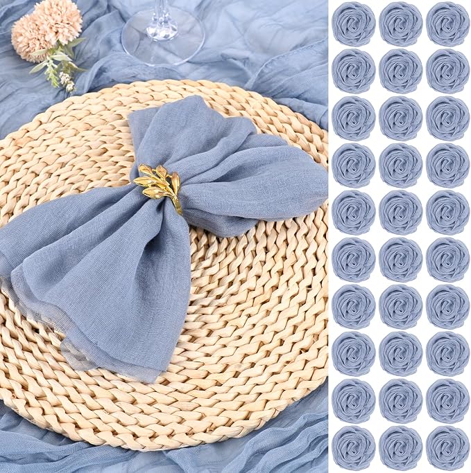 Dusty Blue Cheesecloth Napkins - Bulk Set of 100, 20x20 Inch Washable and Reusable Boho Cotton Gauze Cloth Napkins for Weddings, Bridal Girl Baby Shower, Party and Banquet by YMHPRIDE
